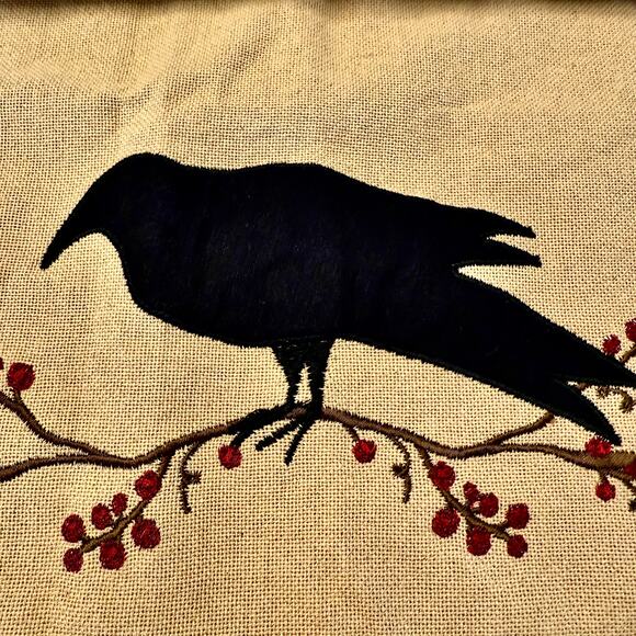 English Cottage Crow & Berry Panels Park Designs Set of 2 Cotton Lined 35"x35" - Picture 5 of 11